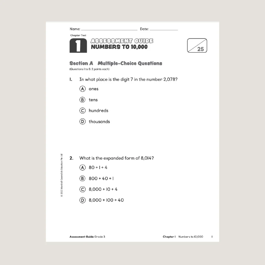 Primary Mathematics Assessment Guide Teacher Edition 3 (2022 Edition) - Blemished - Image 2