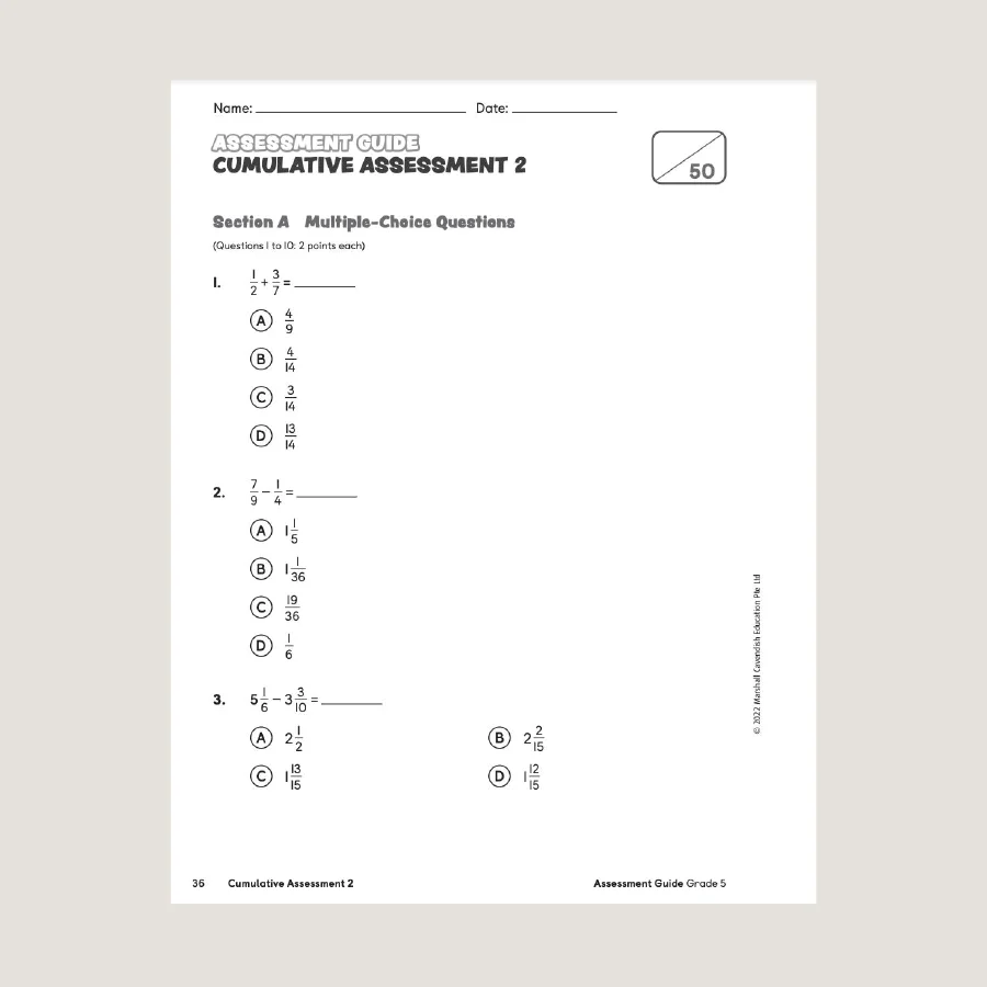 Primary Mathematics Assessment Guide Teacher Edition 5 (2022 Edition) - Blemished - Image 2