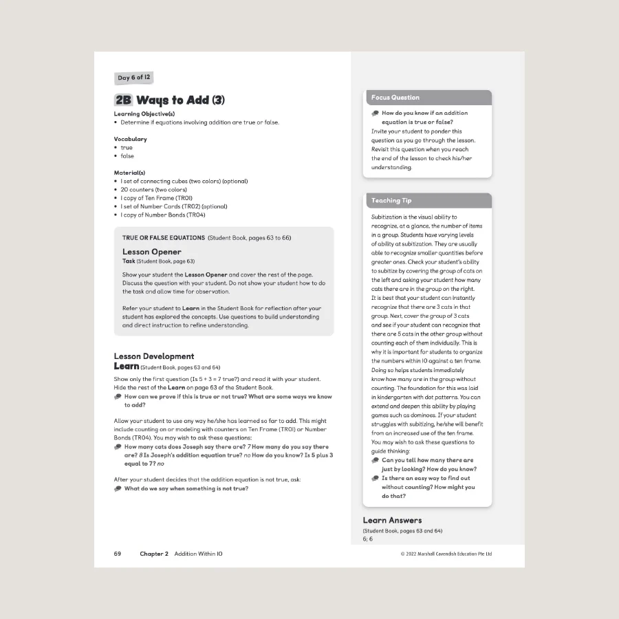 Primary Mathematics Home Instructor's Guide 1A (2022 Edition) - Image 3