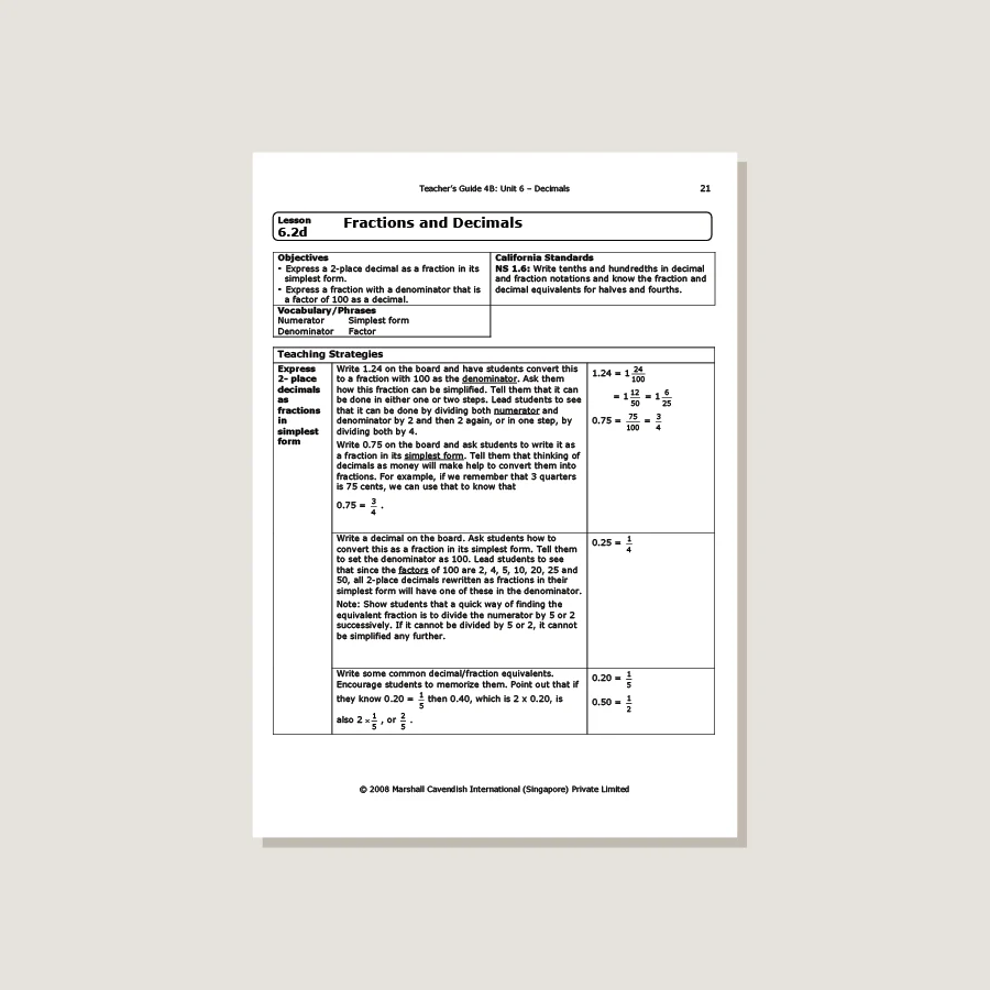 Primary Mathematics Standards Edition Teacher's Guide 4B - Blemished - Image 2