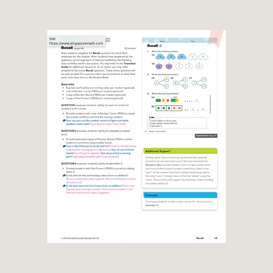 Primary Mathematics Teacher's Guide 1A (2022 Edition) - Blemished - Image 3